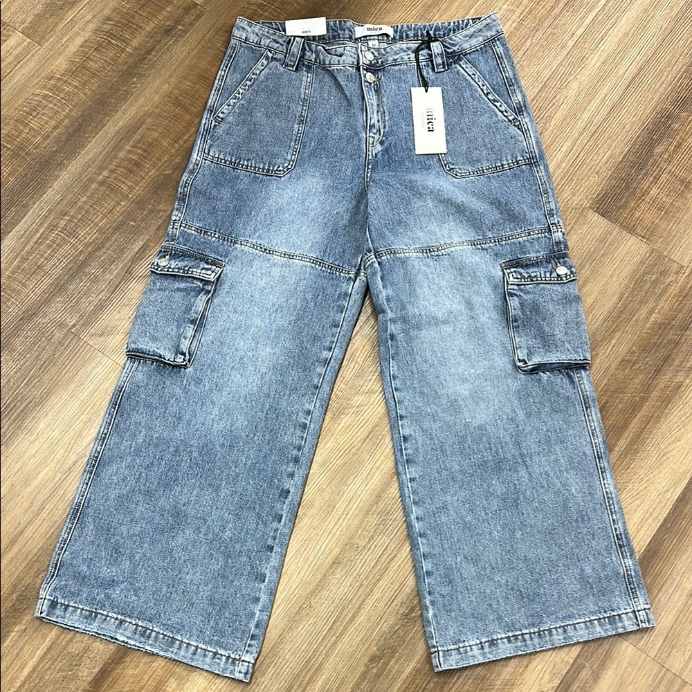 NWT Mica Wide-Leg Denim Cargo Jeans Sz 32